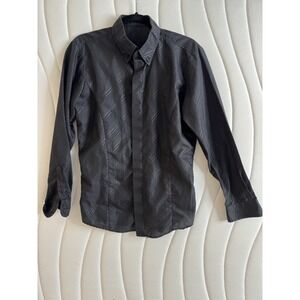 Mens Black Tonal Diagonal Stripe Button Down Shirt Long Sleeve Hidden Placket